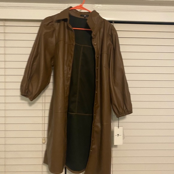 7 For All Man Kind Brown Faux Leather Puff Sleeve Jacket - Picture 2 of 4
